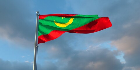 3d rendering of the national flag of the Mauritania