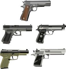 Semi Automatic Pistol Set, game battle ground, airsoft hand gun - Vector