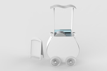 food Trolley Cart on a white background. 3d Rendering