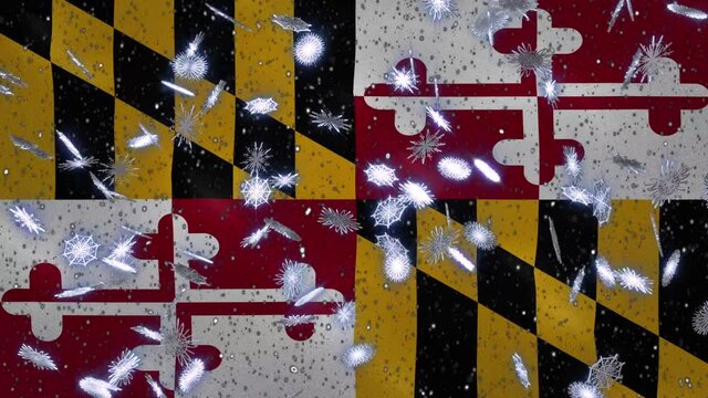 Maryland waving flag and snowfall cyclic background for Christmas and New Year, loopable
