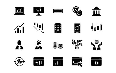株・投資シルエットアイコン　セット素材