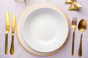 Christmas table setting on light background