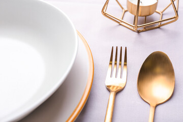 Christmas table setting on light background