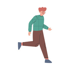 Young Male Trotting and Running Ahead in a Hurry Vector Illustration