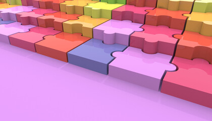 3D illustration. Geometric color stair jigsaw puzzle.