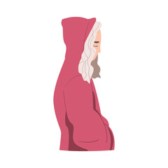 Young Female in Hoody Suffering Because of Lost Love and Heartbreak Vector Illustration