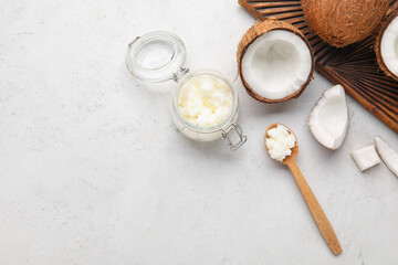 Composition with coconut oil on light background