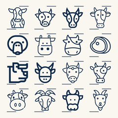 Simple set of cattle related lineal icons.