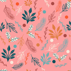 Christmas ball seamless pattern for fabric, wrapping or digital paper. Trendy colors, hand drawn balls