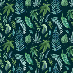 Tropical green leaves seamless patterns. Exotic wallpaper