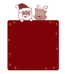 かわいいサンタクロースとトナカイの手描き風クリスマスイラストフレーム