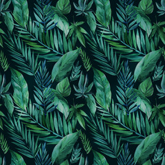 Naklejka na ściany i meble Tropical green leaves seamless patterns. Exotic wallpaper