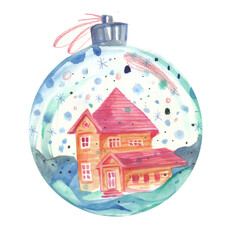 Christmas toy. Snow ball with a small house inside and a showfall.