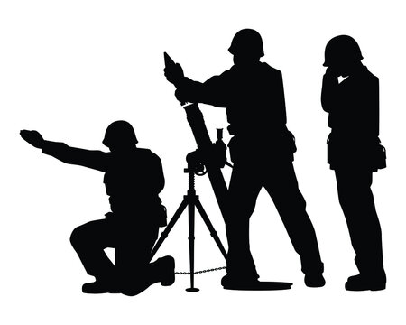 black silhouettes soldiers mortar action clip art preview