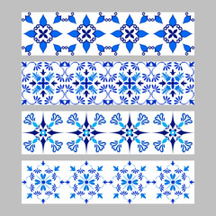 Set of azulejos portuguese traditional ornamental tile borders