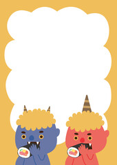 節分　恵方巻を食べる赤鬼青鬼　フレーム