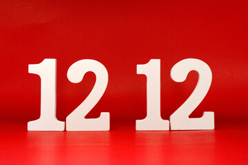 12 12 Twelve and Twelve - Date Month  Promotion Concept on red background - Birthday sale and Shopping Day sale 