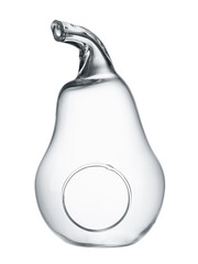 Glass pear-shaped fruit bowl isolated on white