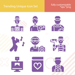 Simple set of creative person related filled icons.