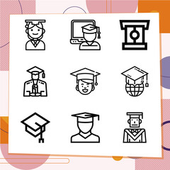 Simple set of 9 icons related to old boy