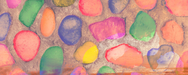 Rainbow LGBTQ or gay pride flag on stone wall texture. Abstract background for design. LGBT color bokeh festive background. rainbow colorful abstract graphic for bright design. 