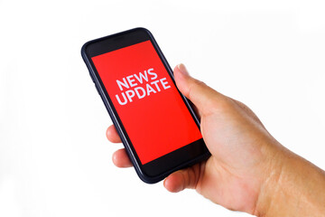 Covid 19 news and alert on a smartphone screen (white background)
