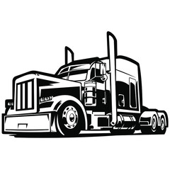 Classic American Truck black and white Illustration