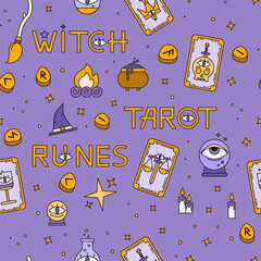 Logo for a tarot reader, print for souvenirs, a set of drawings about tarot card. Fortune telling on tarot cards, fortuneteller, witch, female hand, magic, love spell, occultism, prediction, esoteric