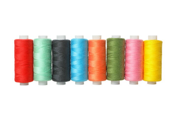 Color thread spools isolated on white background