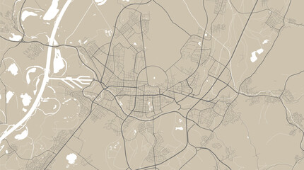Detailed map of Karlsruhe city, linear print map. Cityscape panorama.