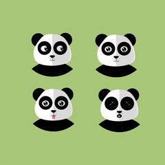Set Animal Cute Panda Icon Vector Flat Background