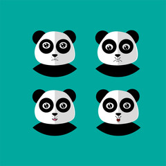 Set Animal Cute Panda Icon Vector Flat Background