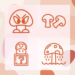 Simple set of mushroom related lineal icons