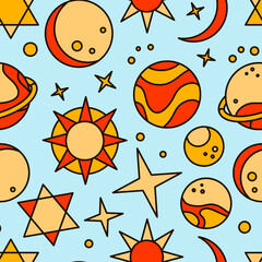 Pattern for astrologer with planets and stars. Background for tarologist and astrologer. Halloween card