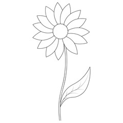 Flower. Sketch. Vector illustration. Outline on an isolated white background. Doodle style. Coloring book for children. A blossoming bud. Leaf on stem. Flowering plant. Idea for web design.