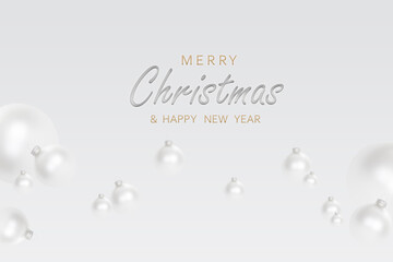 Christmas background, with white balls, glass New Year spheres, round shapes. Minimal Abstract Xmas design.