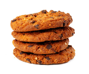 Stack of chocolate chip cookies isolated on white