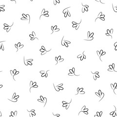 Seamless pattern of hand drawn black doodle outline twigs with leaves. Simple delicate background for wrapping scrapbooking paper. Stock vector illustration isolated on white background