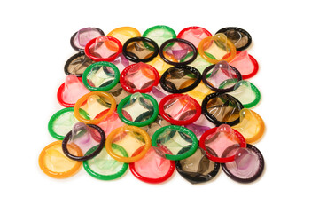 Colorful condoms background.