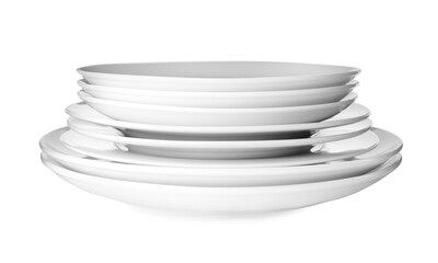 Stack of clean plates isolated on white