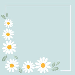 Daisies flower frame on a green background vector illustration.