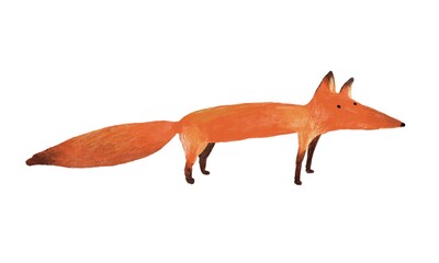 one orange forx character drawn in cartoon style on white background - hand drawn illustration