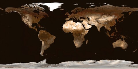 Real detail world map of continents. Isolated on dark blue. Real colour of continents. Scene reconstructed and edit from real NASA foto of earth. © Roman's portfolio