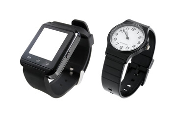 Black smart watch bluetooth and  wristwatch isolated on white with clipping path,