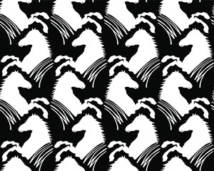 Abstract Horses Outline Drawing Seamless Vector Pattern Isolated Background
