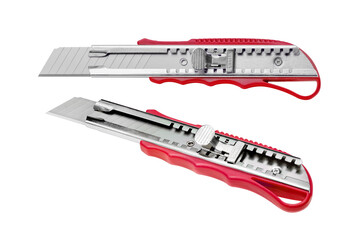 A red box cutter isolated isolated on white.
