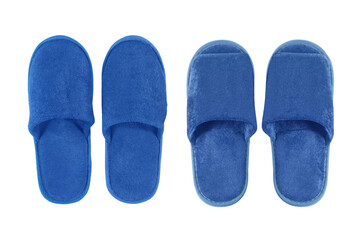 Blue comfortable slippers isolate on white background with clipping path