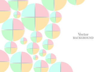 Abstract coloured circles divided into parts with copyspace on white background. May use for invitation, business brochure