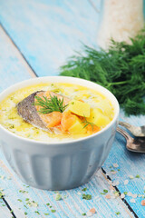 Scandinavian fish soup in a bowl