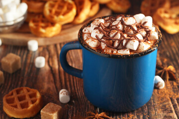 A mug with hot chocolate with marshmallow